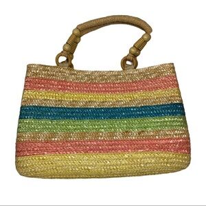 Croft & Barrow Straw Tote Bag multi Color Striped
